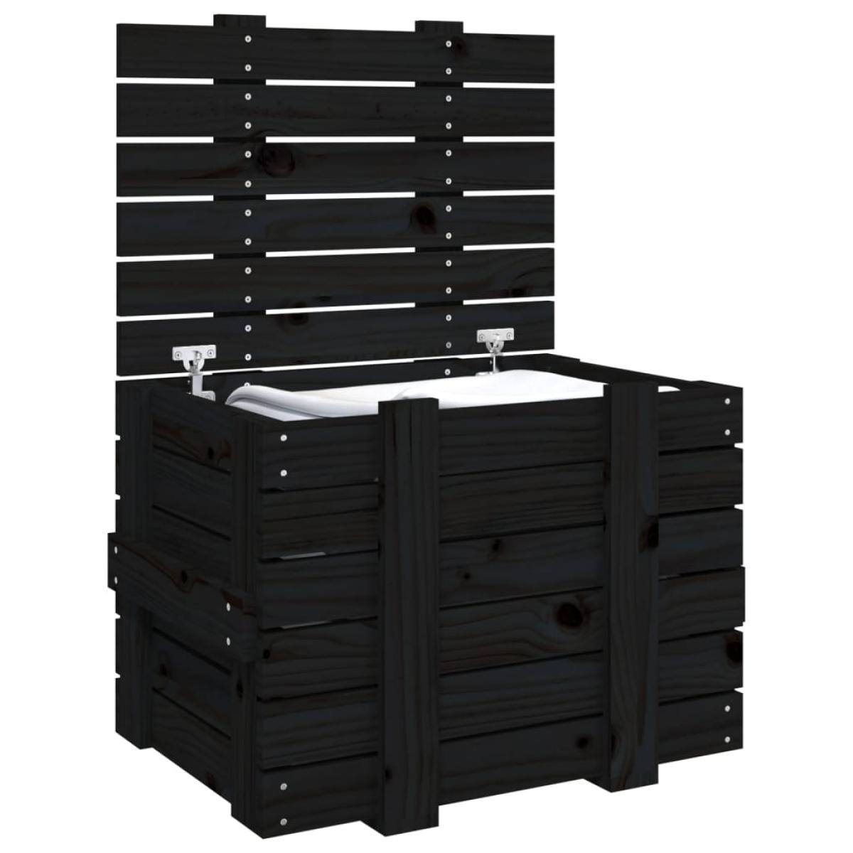 Caja de almacenaje madera maciza de pino negra 58x40,5x42 cm