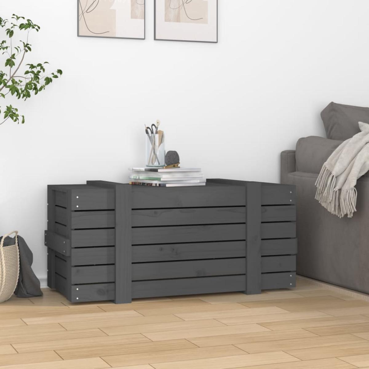 Caja de almacenaje madera maciza de pino gris 91x40,5x42 cm