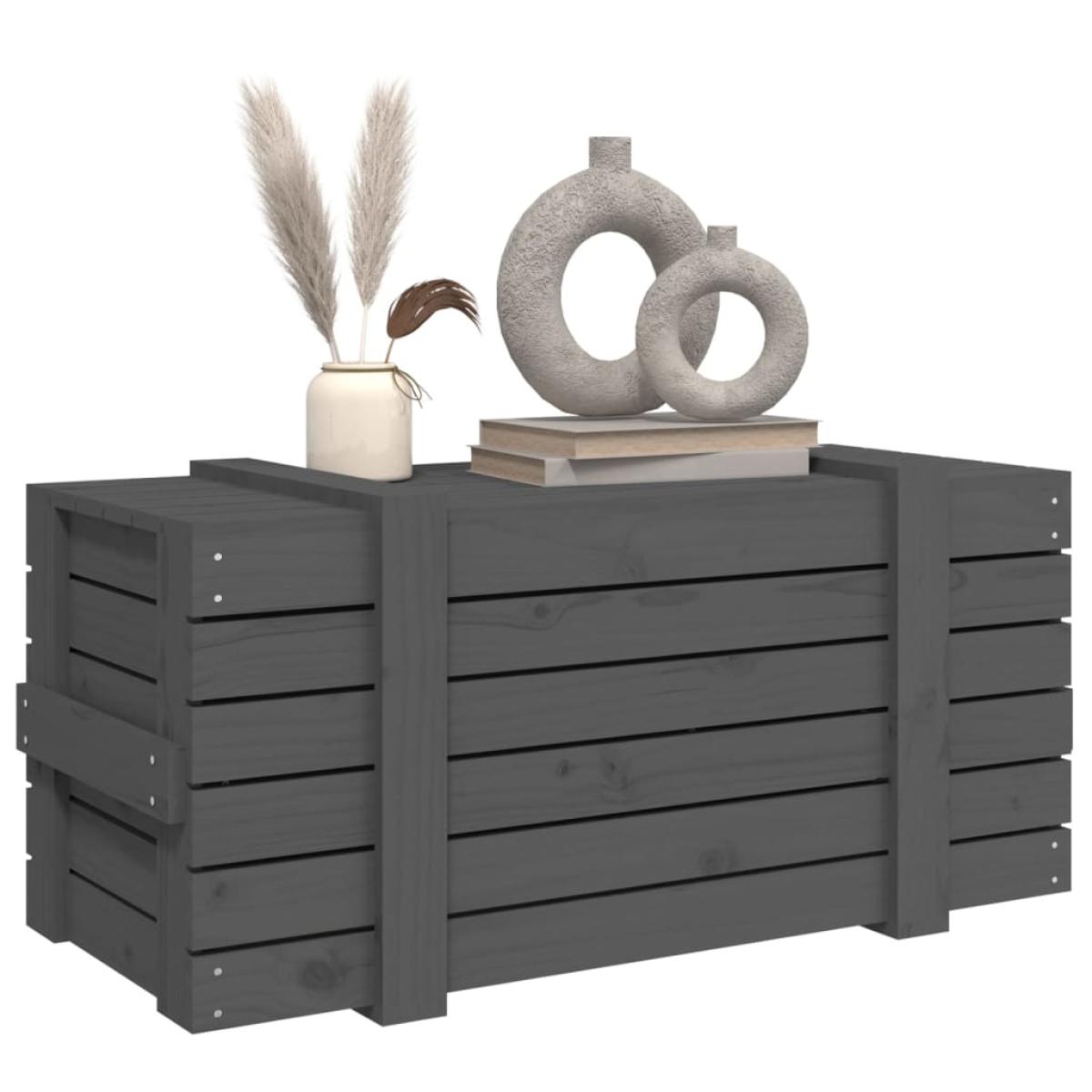 Caja de almacenaje madera maciza de pino gris 91x40,5x42 cm