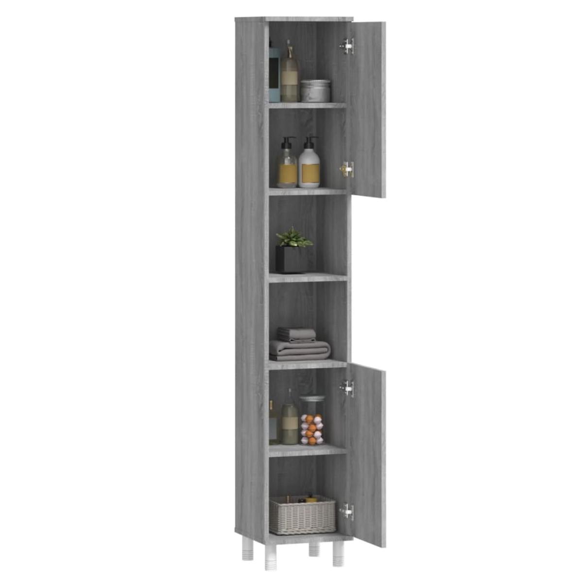 Armario de baño madera contrachapada gris Sonoma 30x30x179 cm