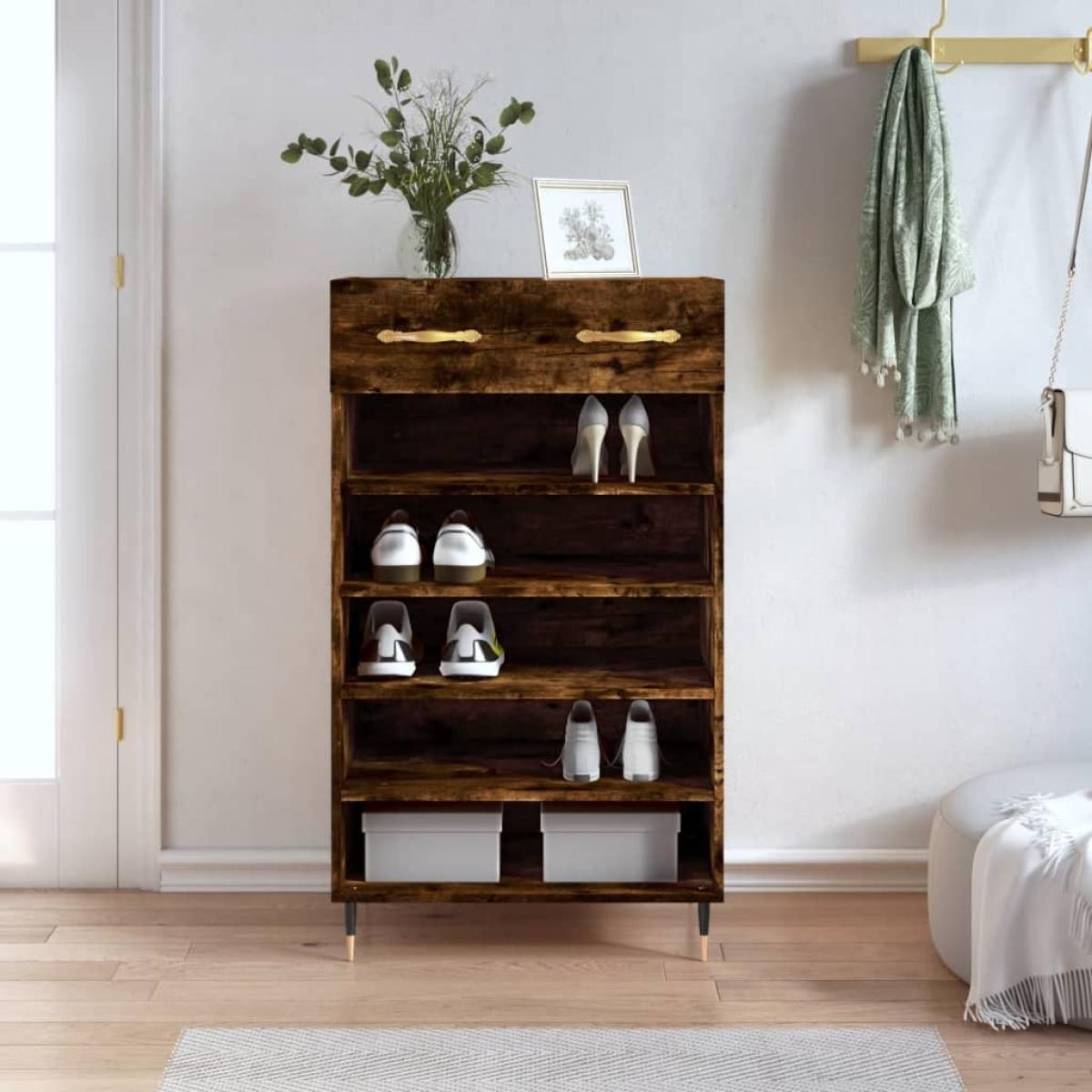Zapatero madera de ingeniería roble ahumado 60x35x105 cm