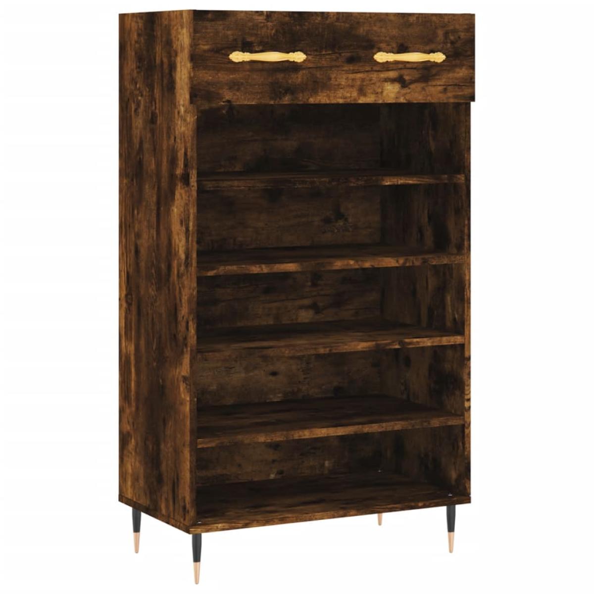 Zapatero madera de ingeniería roble ahumado 60x35x105 cm