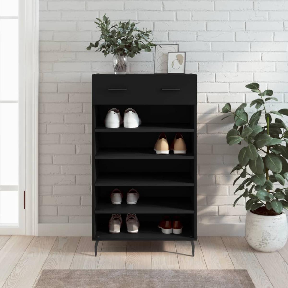 Zapatero madera de ingeniería negro 60x35x105 cm