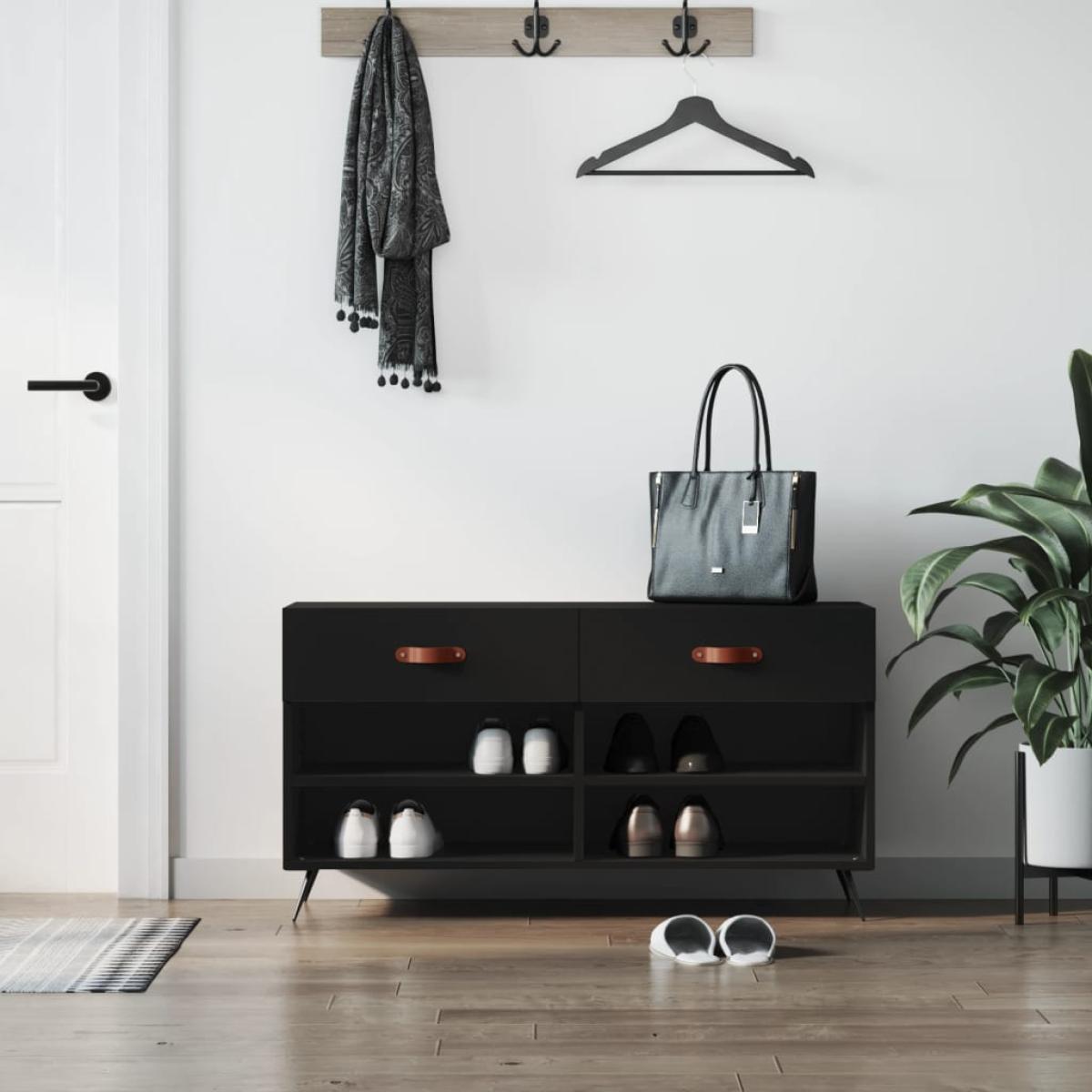 Banco zapatero madera de ingeniería negro 102x35x55 cm