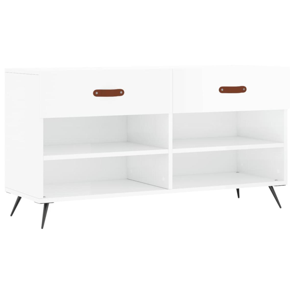 Banco zapatero madera de ingeniería blanco brillo 102x35x55 cm
