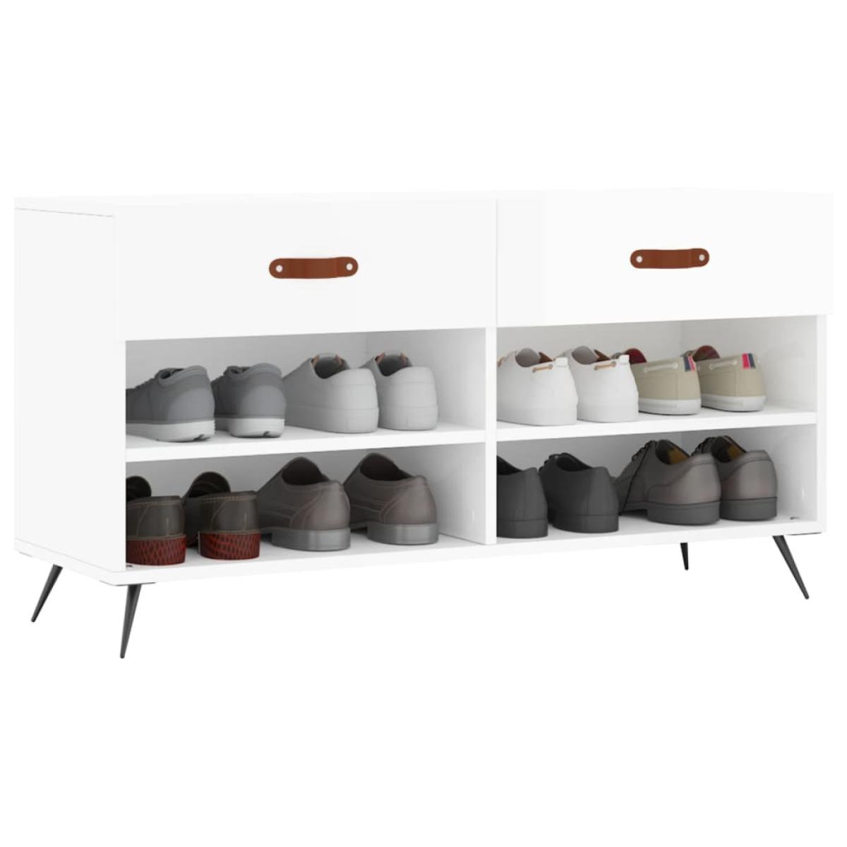 Banco zapatero madera de ingeniería blanco brillo 102x35x55 cm