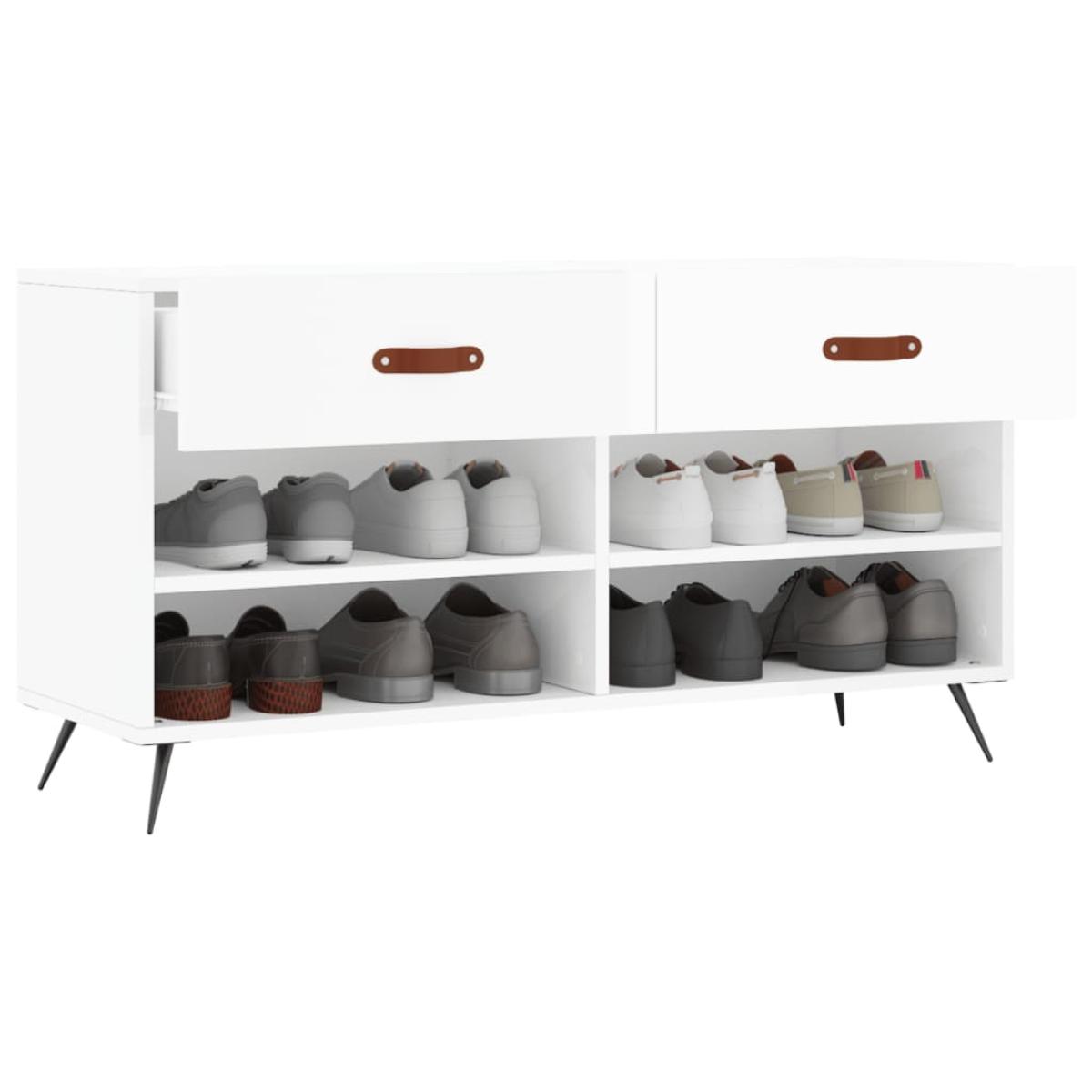 Banco zapatero madera de ingeniería blanco brillo 102x35x55 cm
