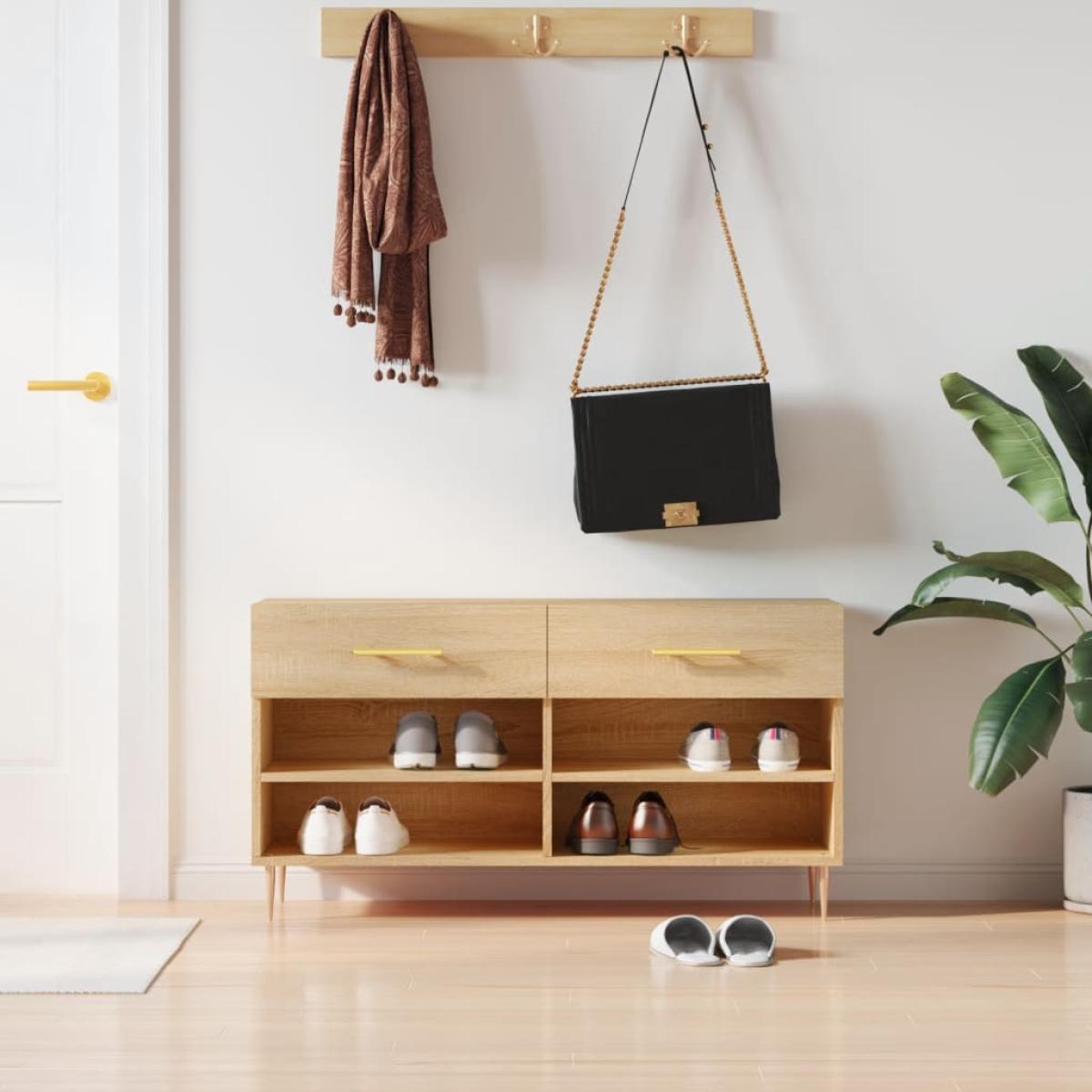 Banco zapatero madera de ingeniería roble Sonoma 102x35x55 cm