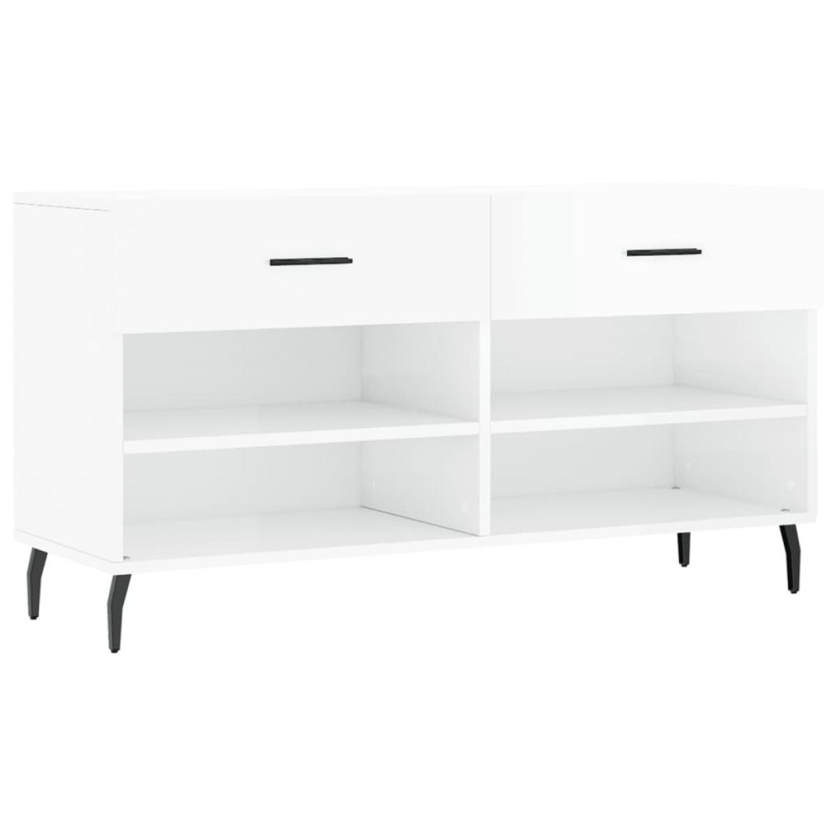 Banco zapatero madera de ingeniería blanco brillo 102x35x55 cm