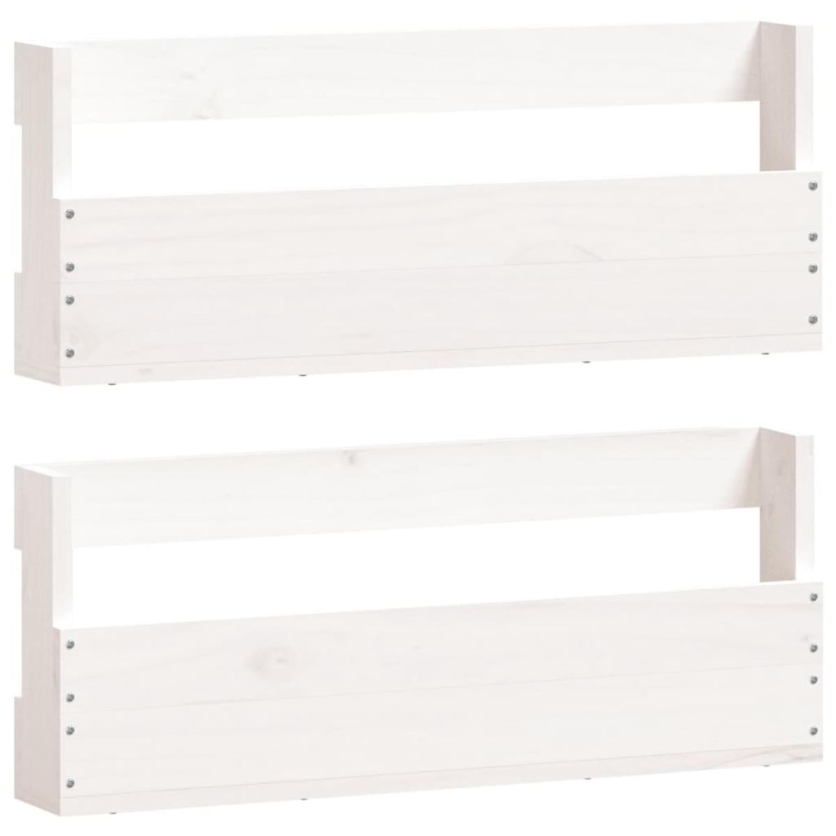 Estantes de zapatos de pared 2 uds madera pino blanco 59x9x23cm
