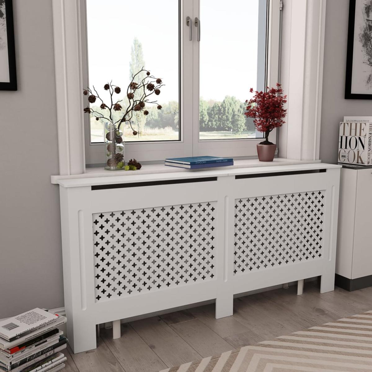 Cubiertas para radiador 2 unidades MDF blanco 152x19x81,5 cm