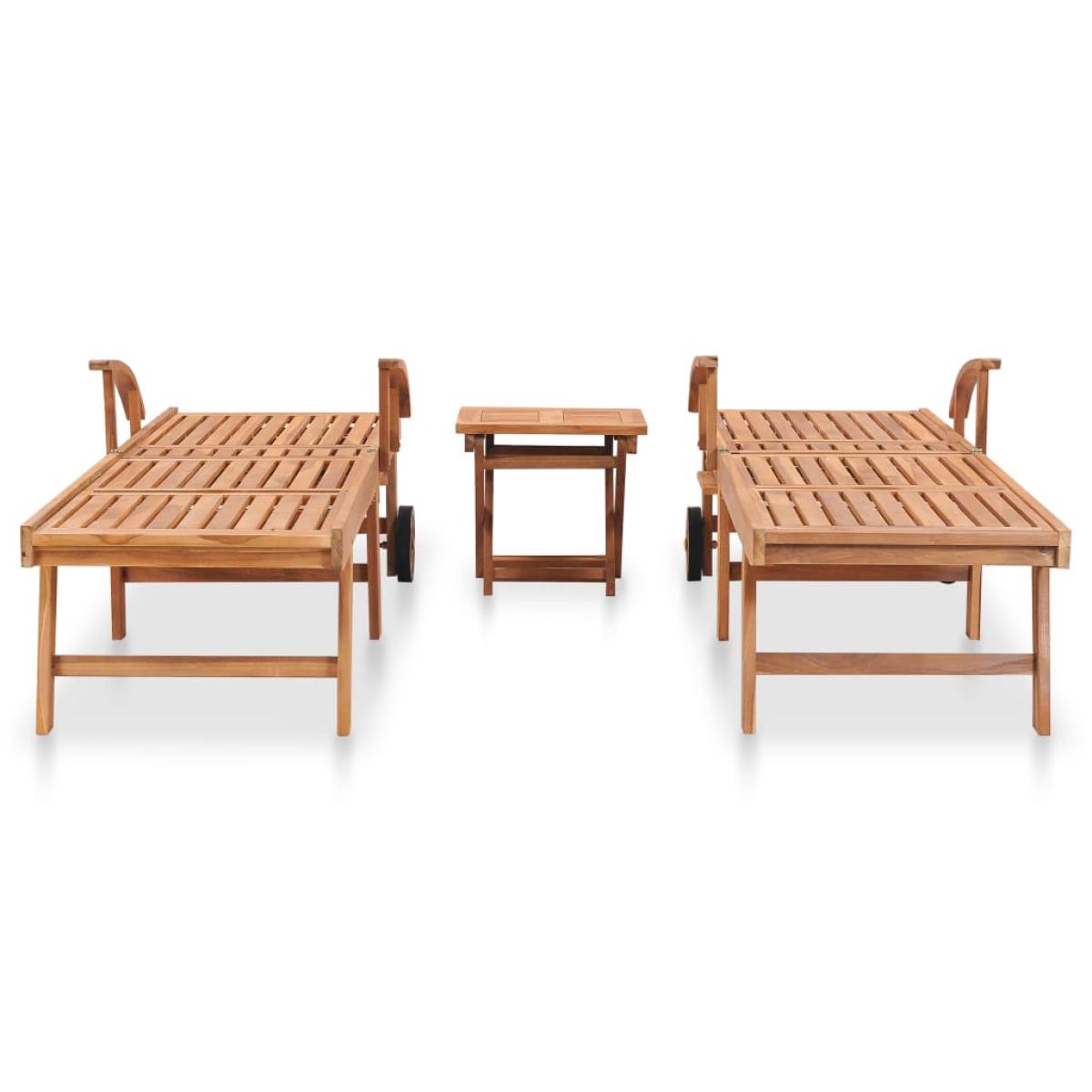 Tumbonas 2 uds con mesa madera maciza de teca