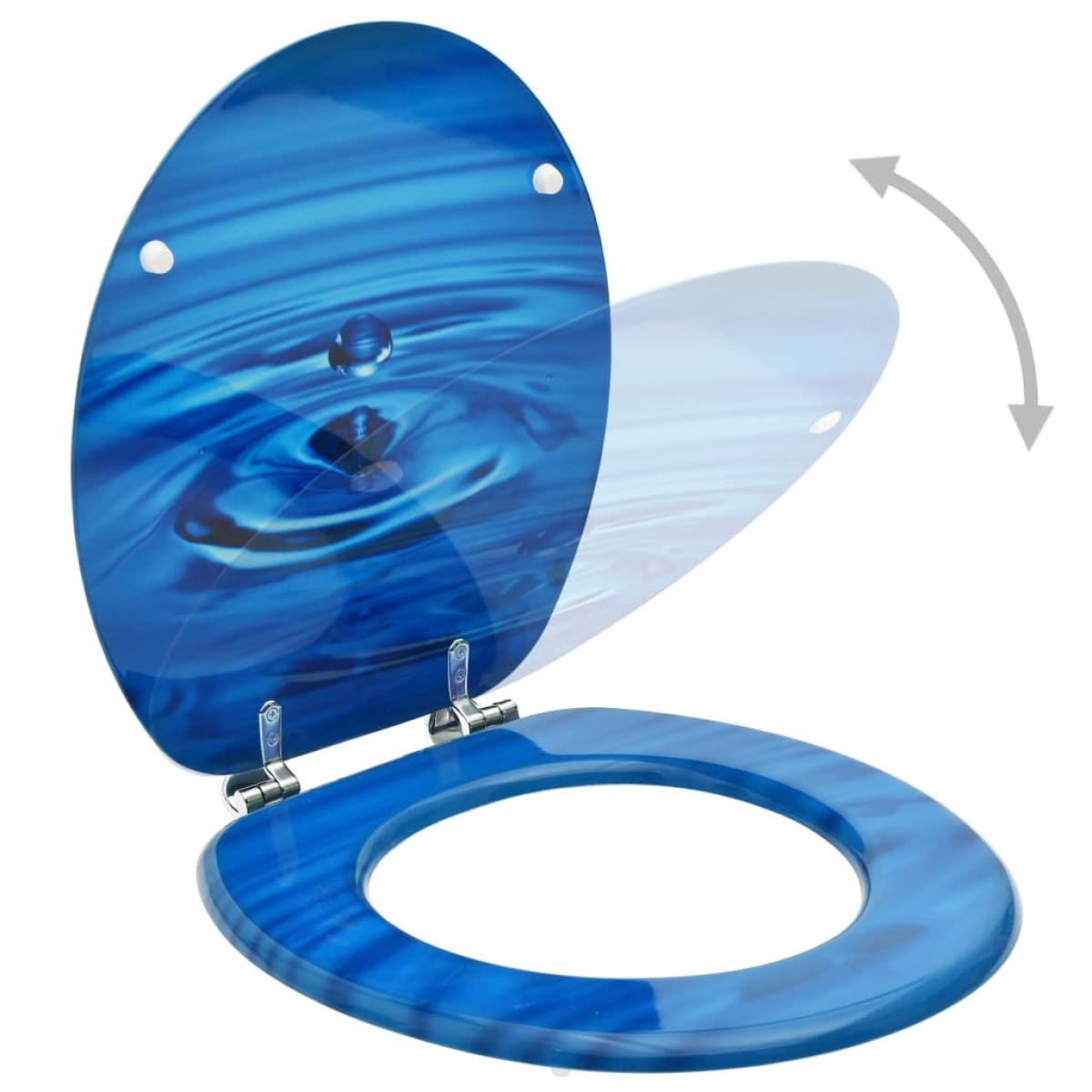Asientos de inodoro con tapa 2 uds MDF azul diseño gota de agua