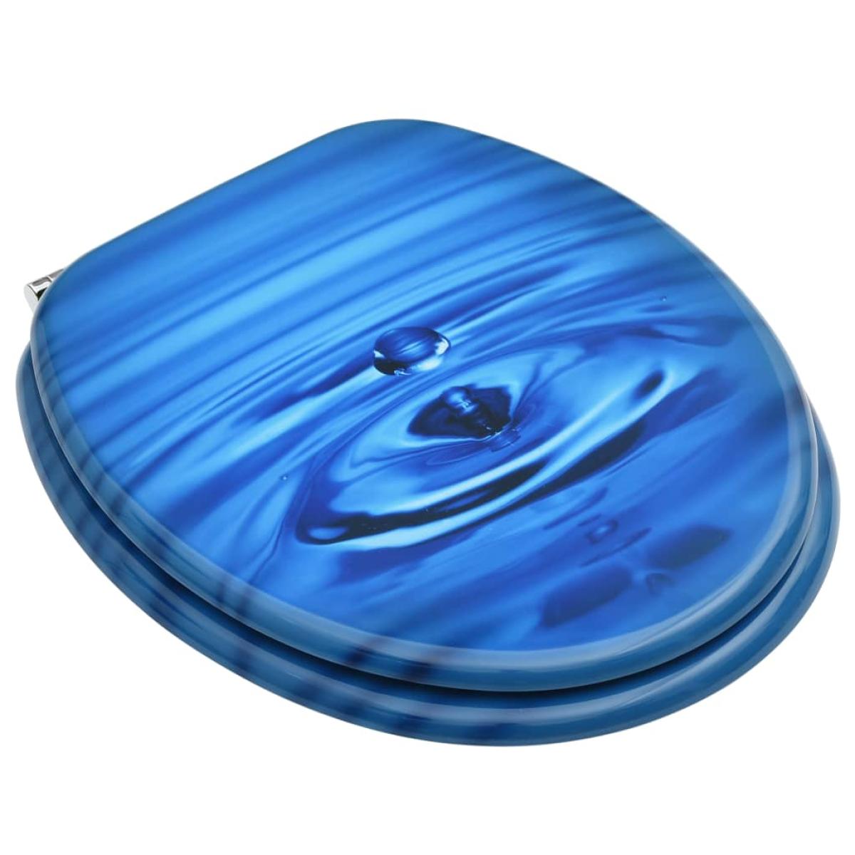 Asientos de inodoro con tapa 2 uds MDF azul diseño gota de agua
