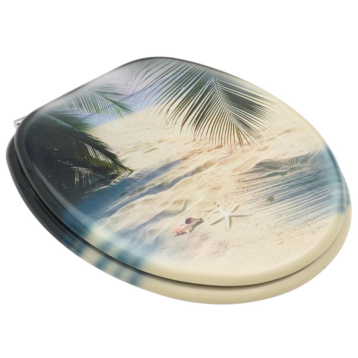 Asientos de inodoro con tapa 2 unidades MDF diseño de playa