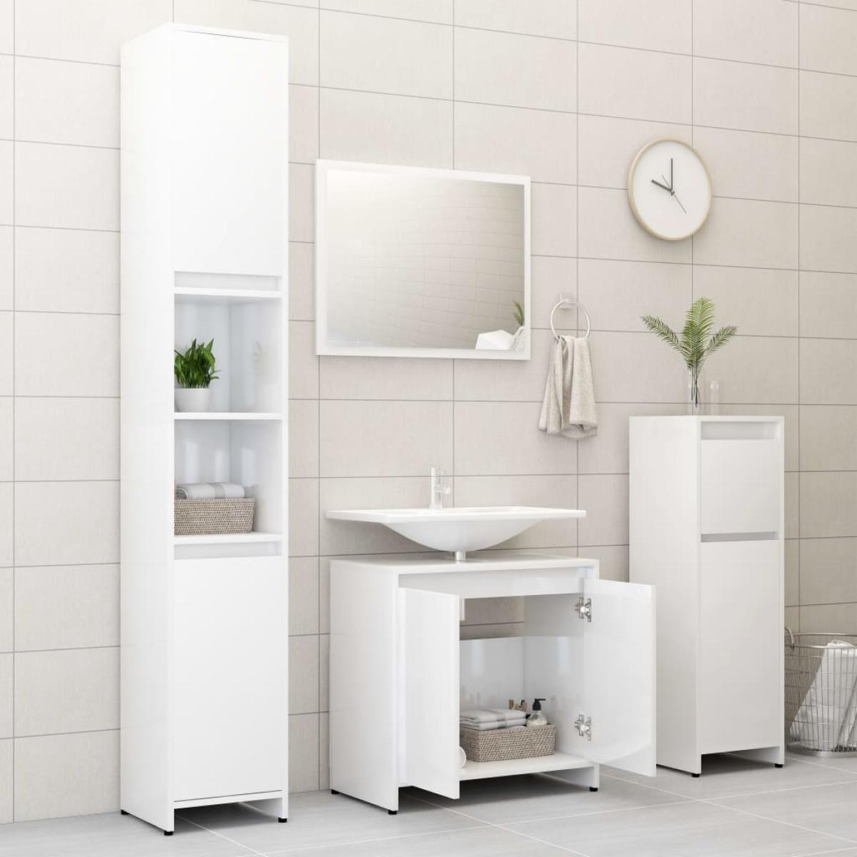 Set de muebles de baño 3 piezas aglomerado blanco brillante
