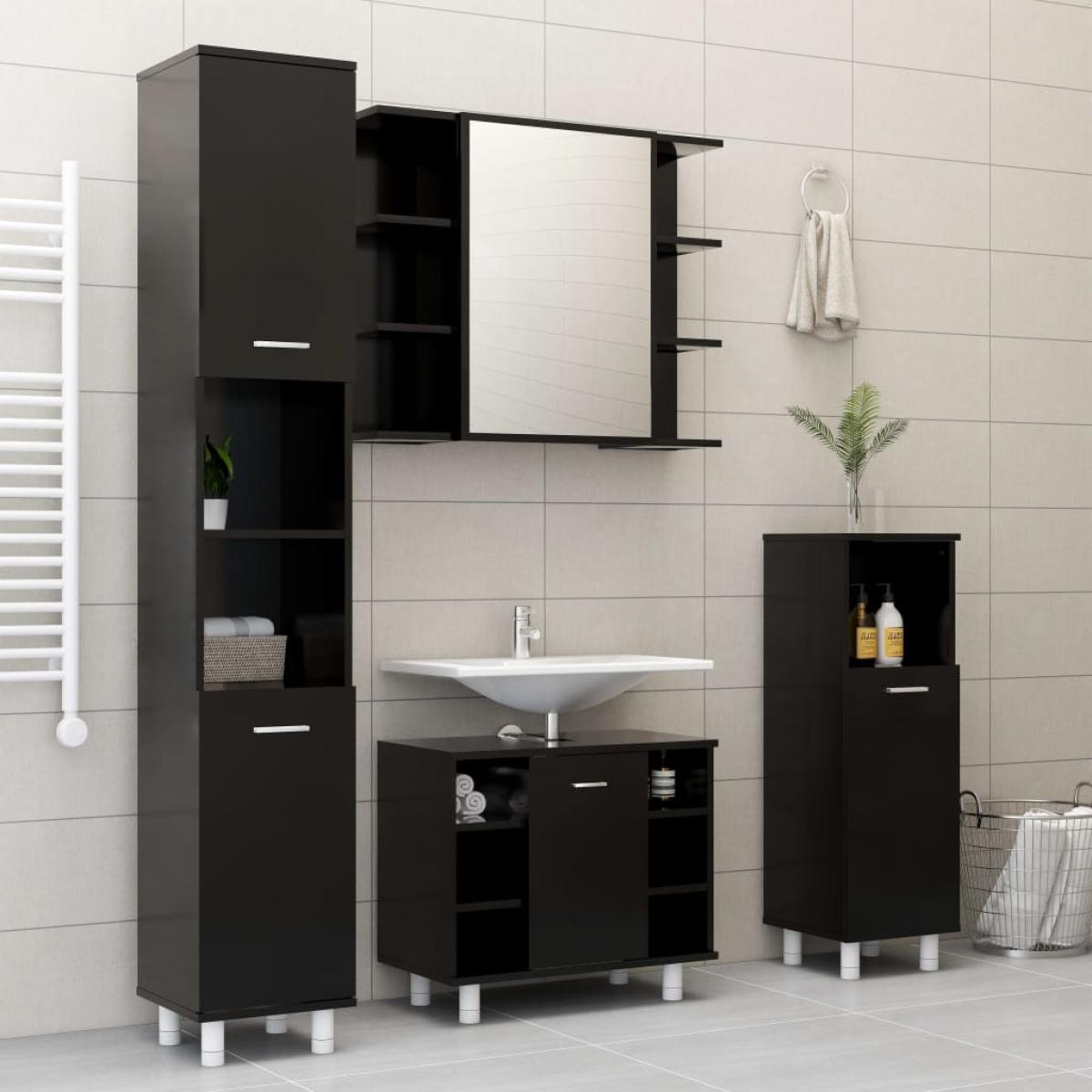 Conjunto de muebles de baño 3 piezas aglomerado negro