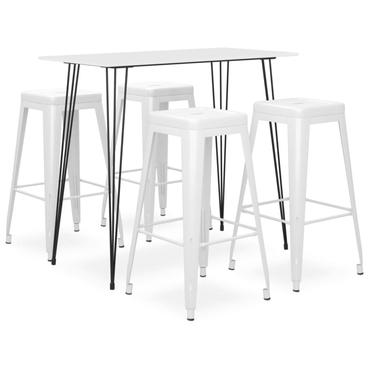 Mesa alta y taburetes de bar 5 piezas blanco