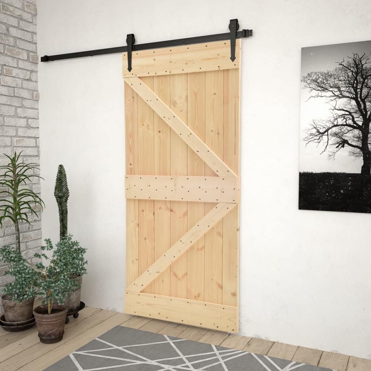 Puerta corredera con herrajes madera maciza de pino 90x210 cm