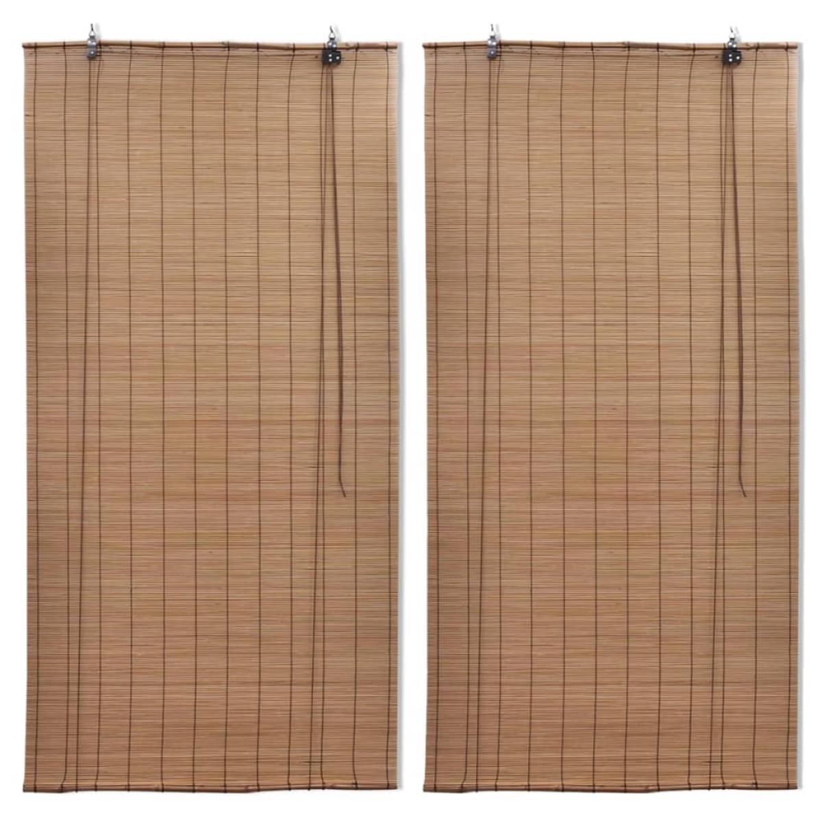 Persianas enrollables de bambú 2 piezas marrón 80x160 cm