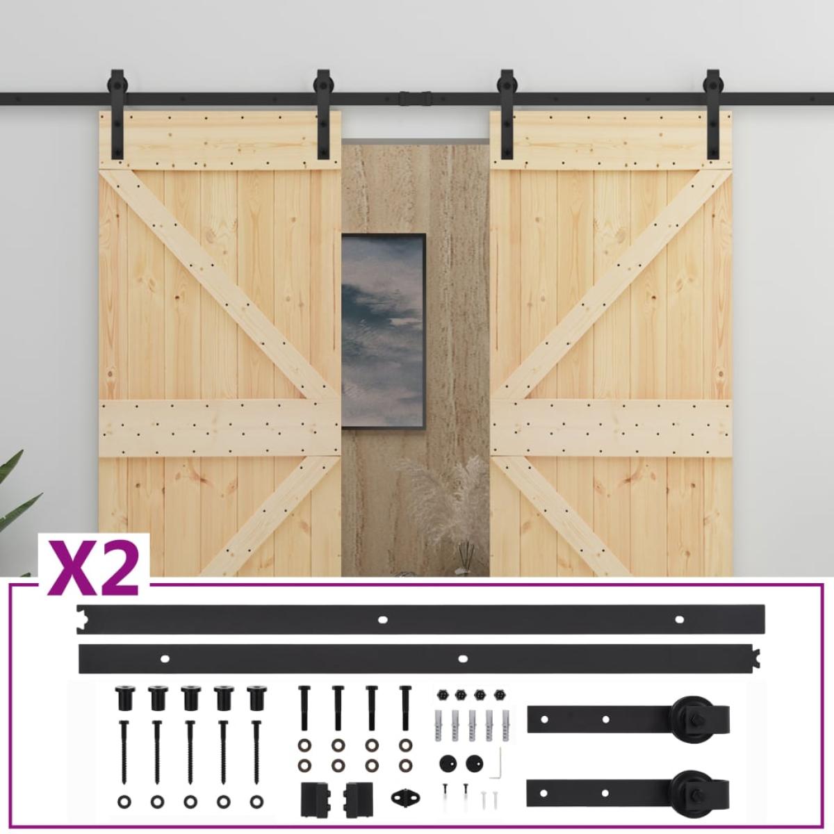 Puerta corredera con herrajes madera maciza de pino 80x210 cm