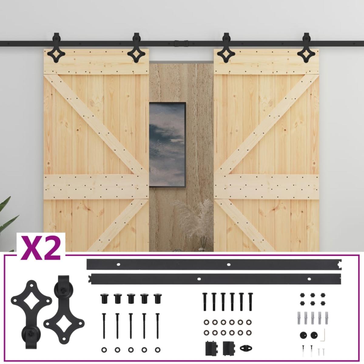Puerta corredera con herrajes madera maciza de pino 90x210 cm