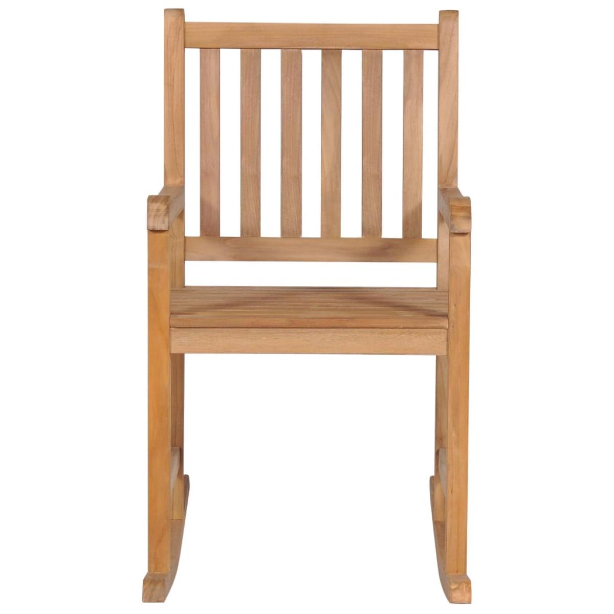 Silla mecedora de madera maciza de teca con cojín color crema