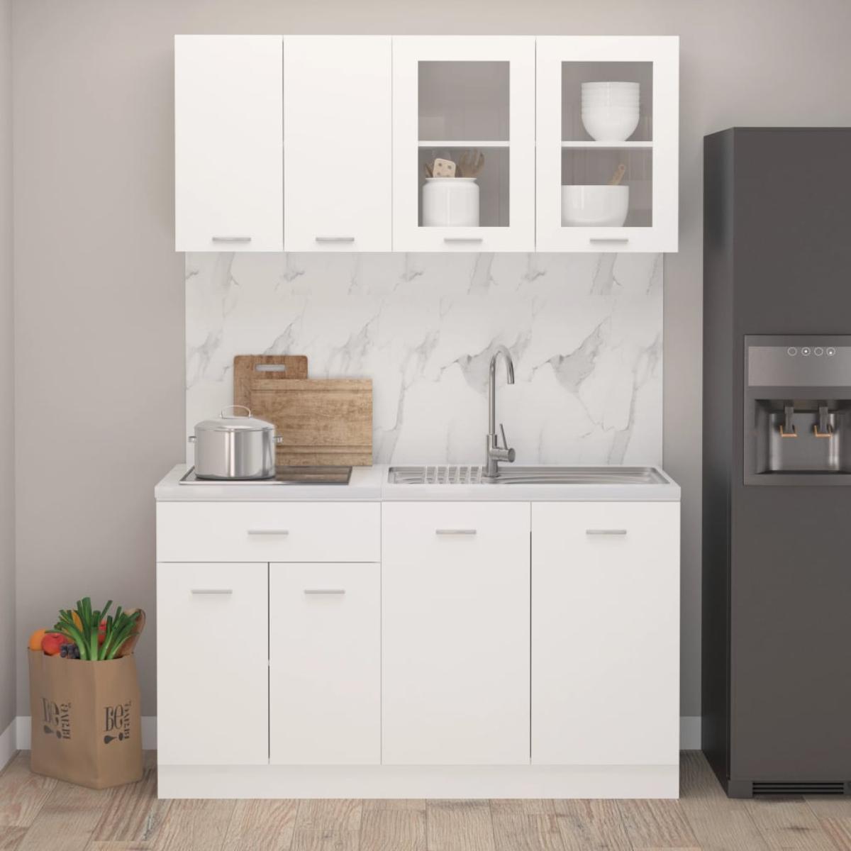 Juego de muebles de cocina 4 piezas madera contrachapada blanco