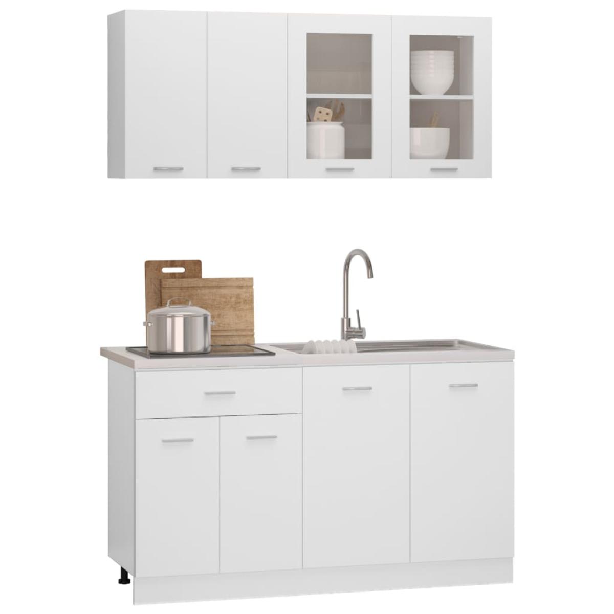 Juego de muebles de cocina 4 piezas madera contrachapada blanco