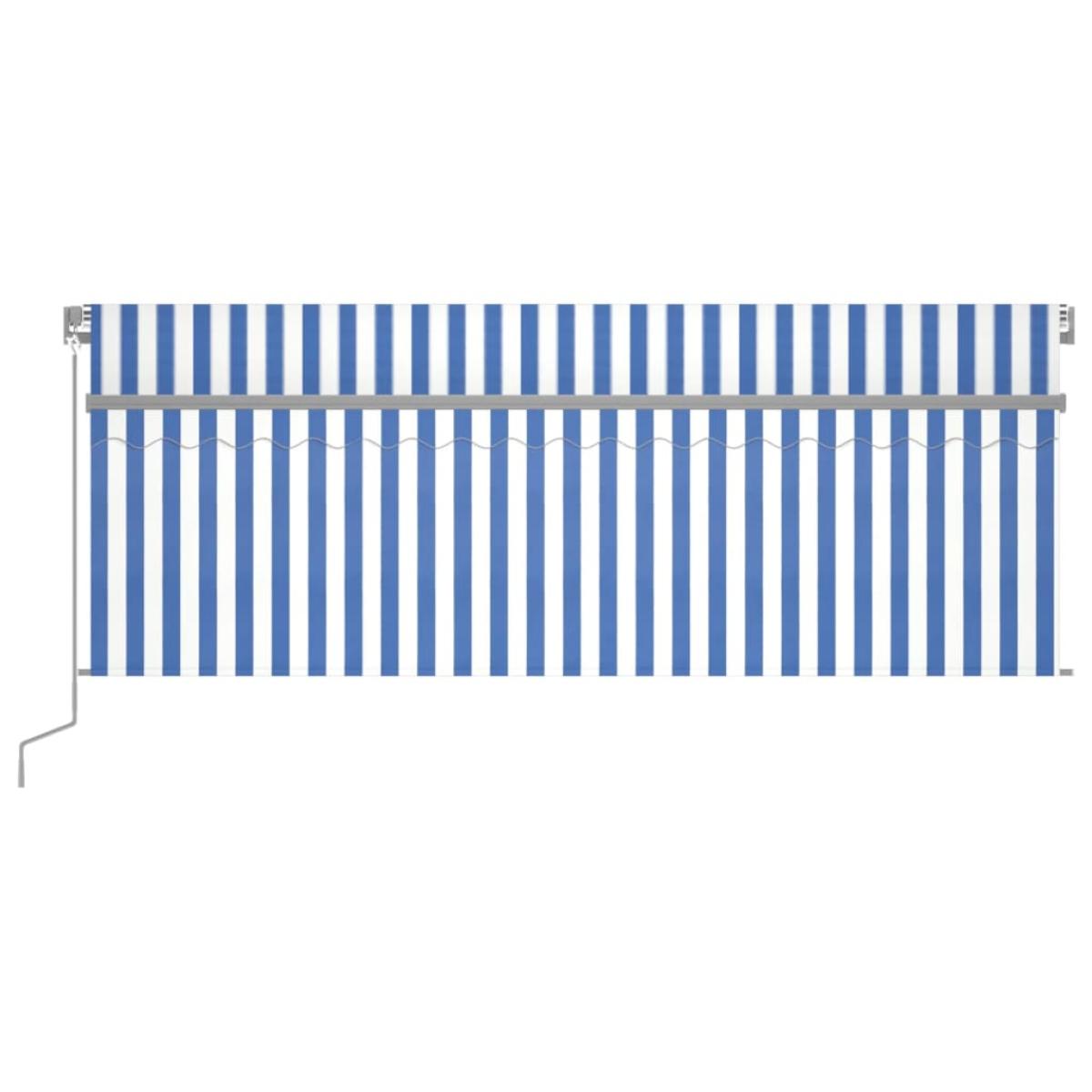 Toldo manual retráctil con persiana azul y blanco 4x3m