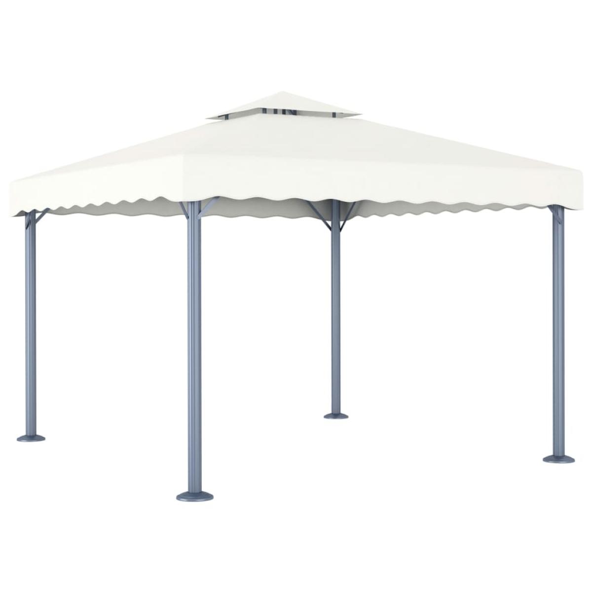 Cenador con tira de luces LED aluminio crema 300x300 cm 