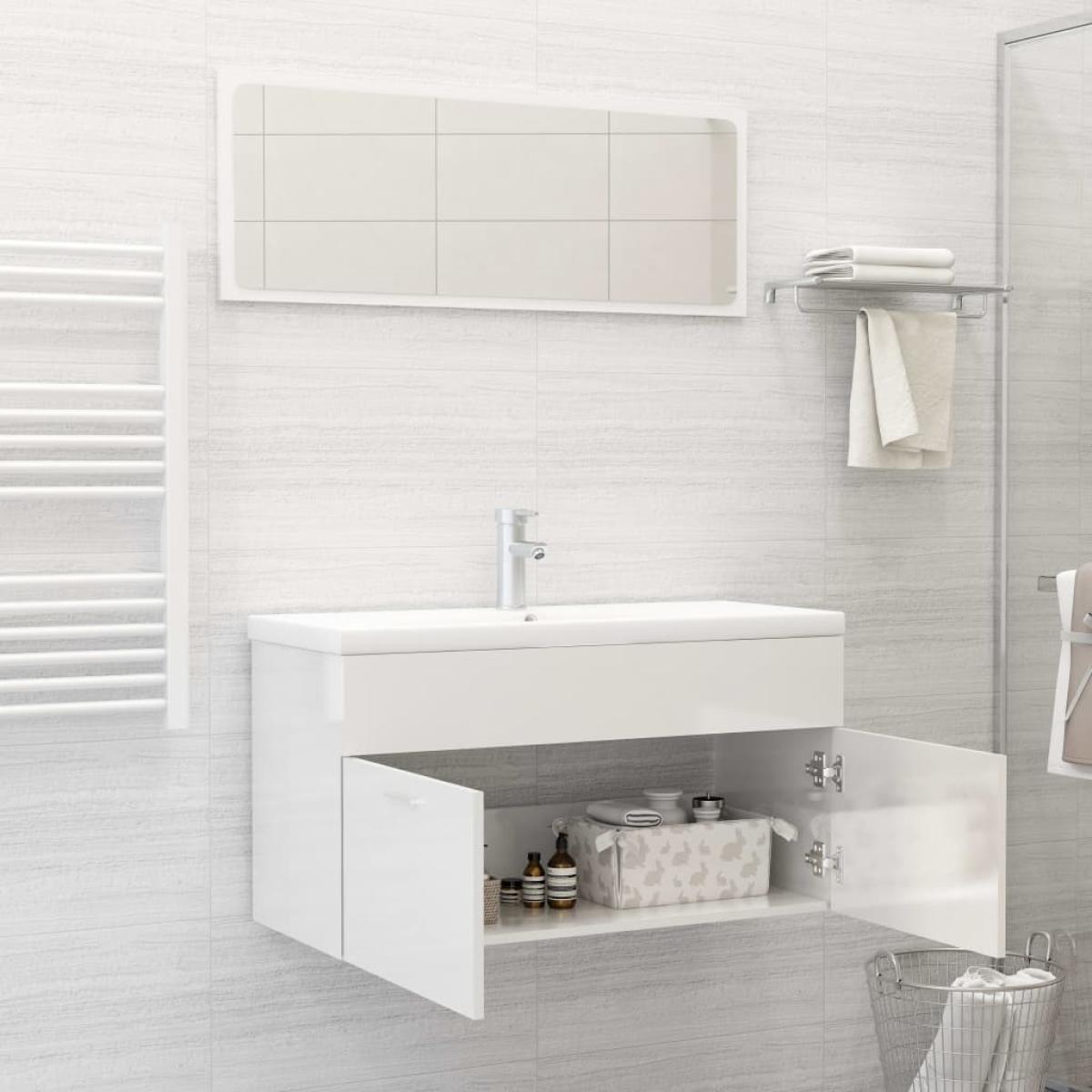 Conjunto de muebles de baño aglomerado blanco brillante