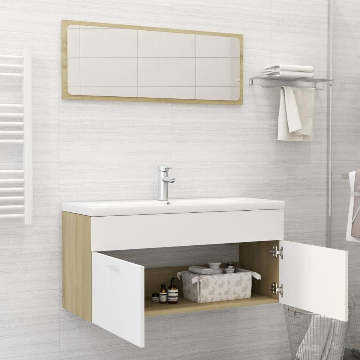 Conjunto de muebles de baño aglomerado blanco y roble Sonoma