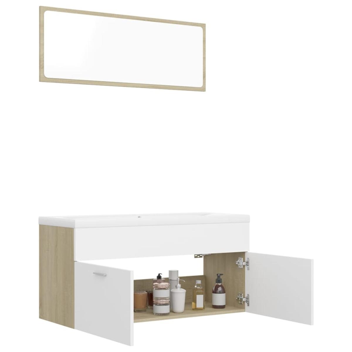 Conjunto de muebles de baño aglomerado blanco y roble Sonoma