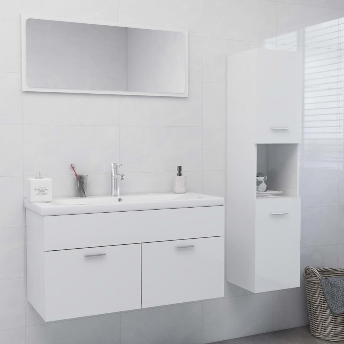 Conjunto de muebles de baño aglomerado blanco brillante