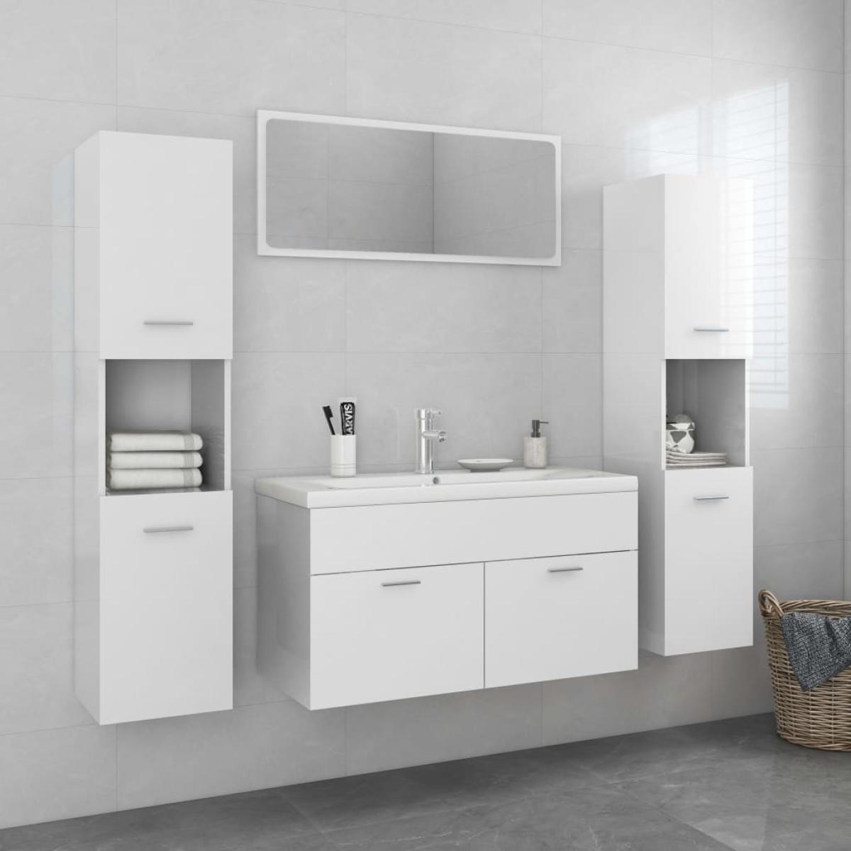 Conjunto de muebles de baño aglomerado blanco brillante
