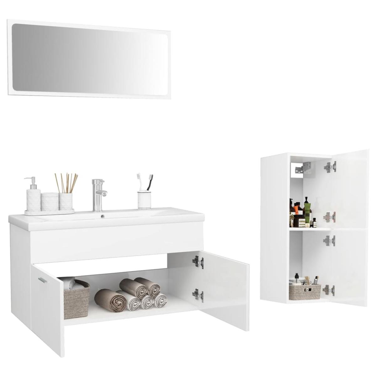 Conjunto de muebles de baño aglomerado blanco brillante