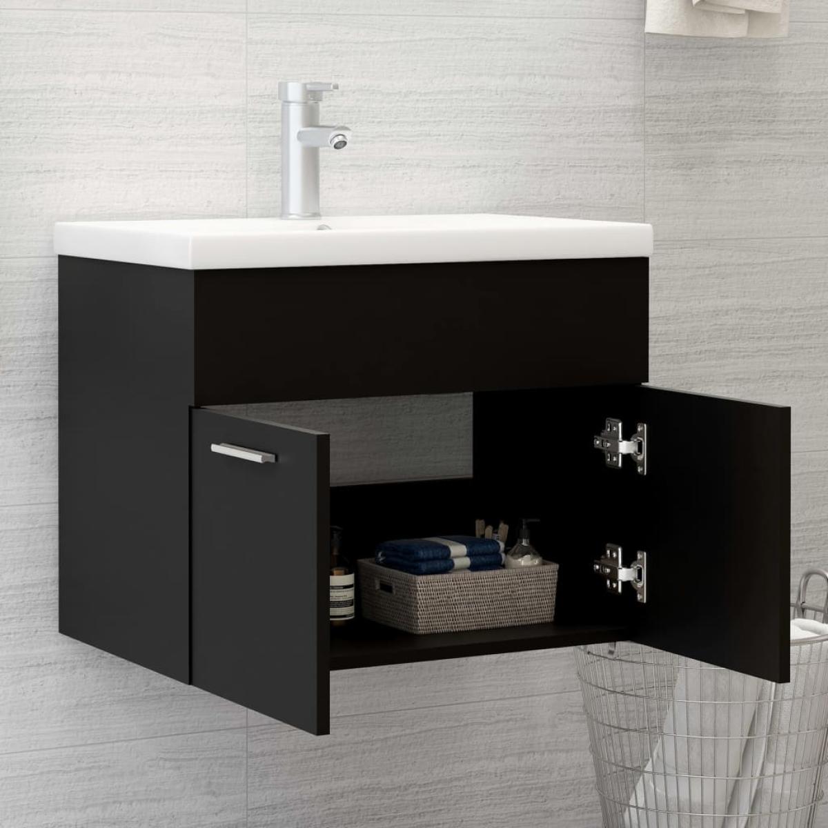 Mueble con lavabo negro brillante aglomerado