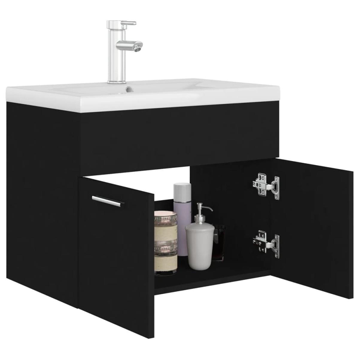 Mueble con lavabo negro brillante aglomerado
