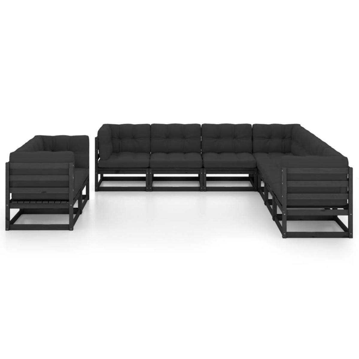 Set de muebles de jardín 9 pzas con cojines madera pino negro