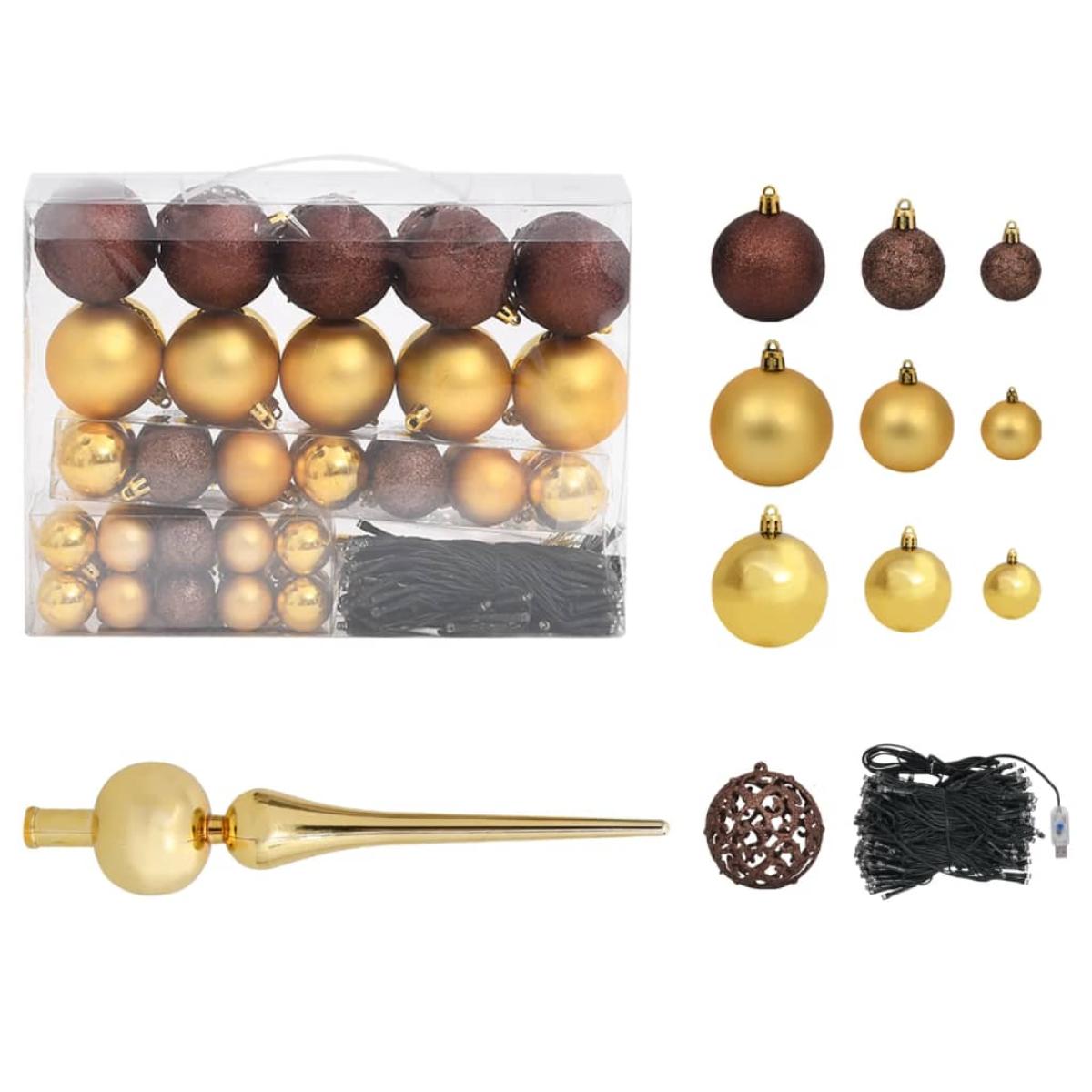 Set árbol de Navidad artificial con LED, bolas y piñas 210 cm