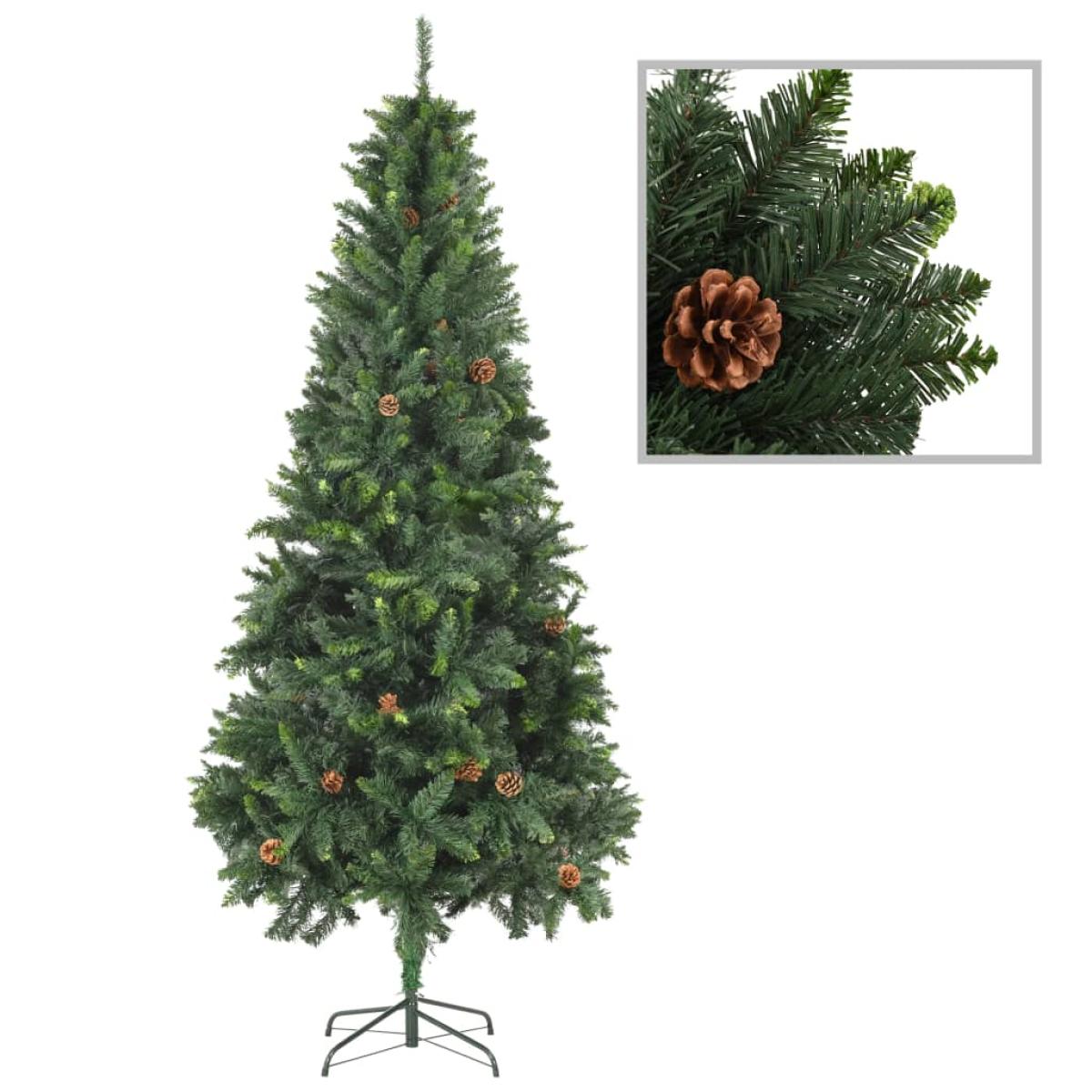 Árbol de Navidad artificial con LED bolas y piñas 210 cm