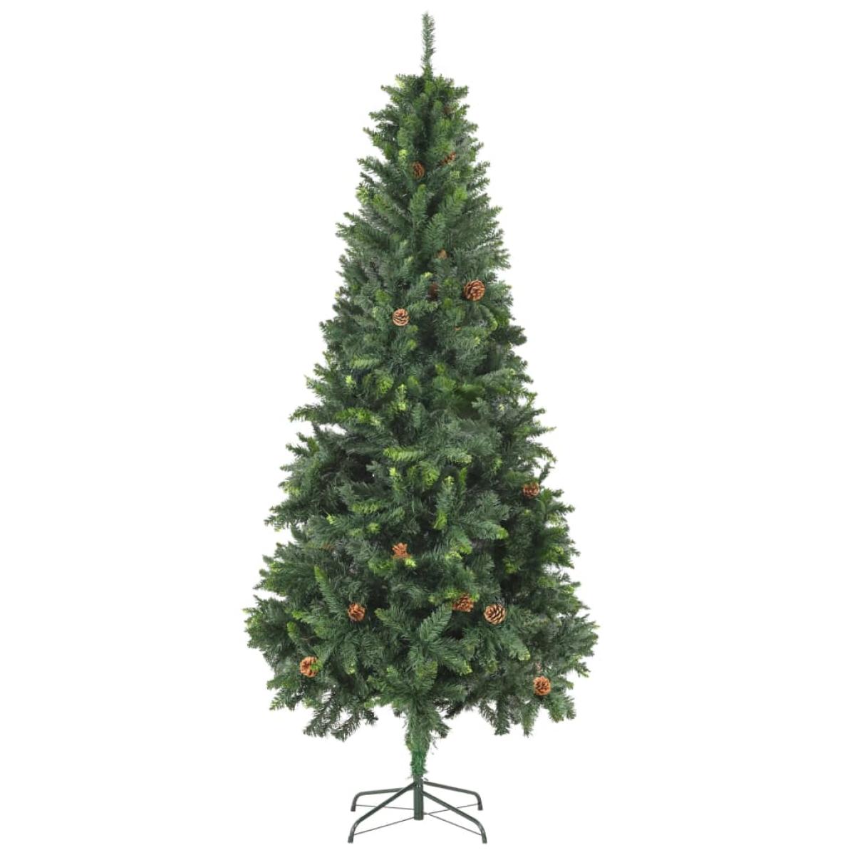 Árbol de Navidad artificial con LED bolas y piñas 210 cm