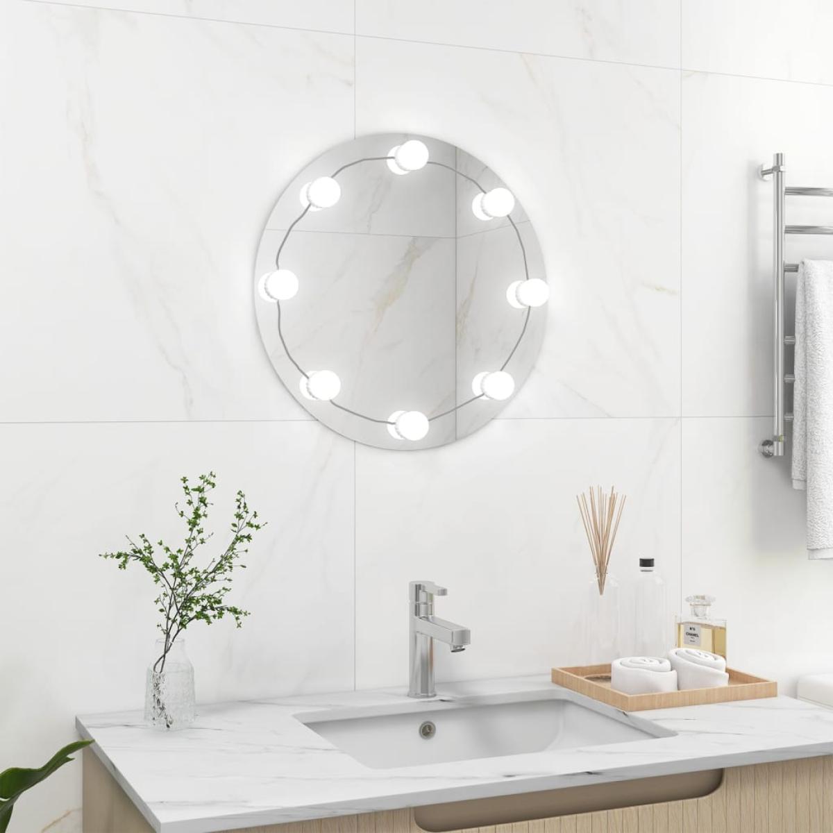 Espejo de pared con luces LED redondo de vidrio