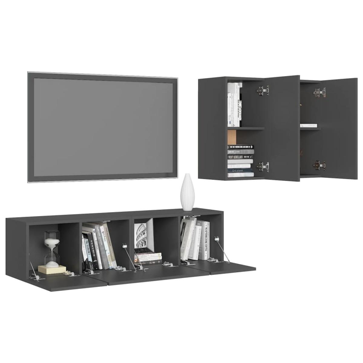 Juego de mueble para TV de 4 piezas aglomerado gris
