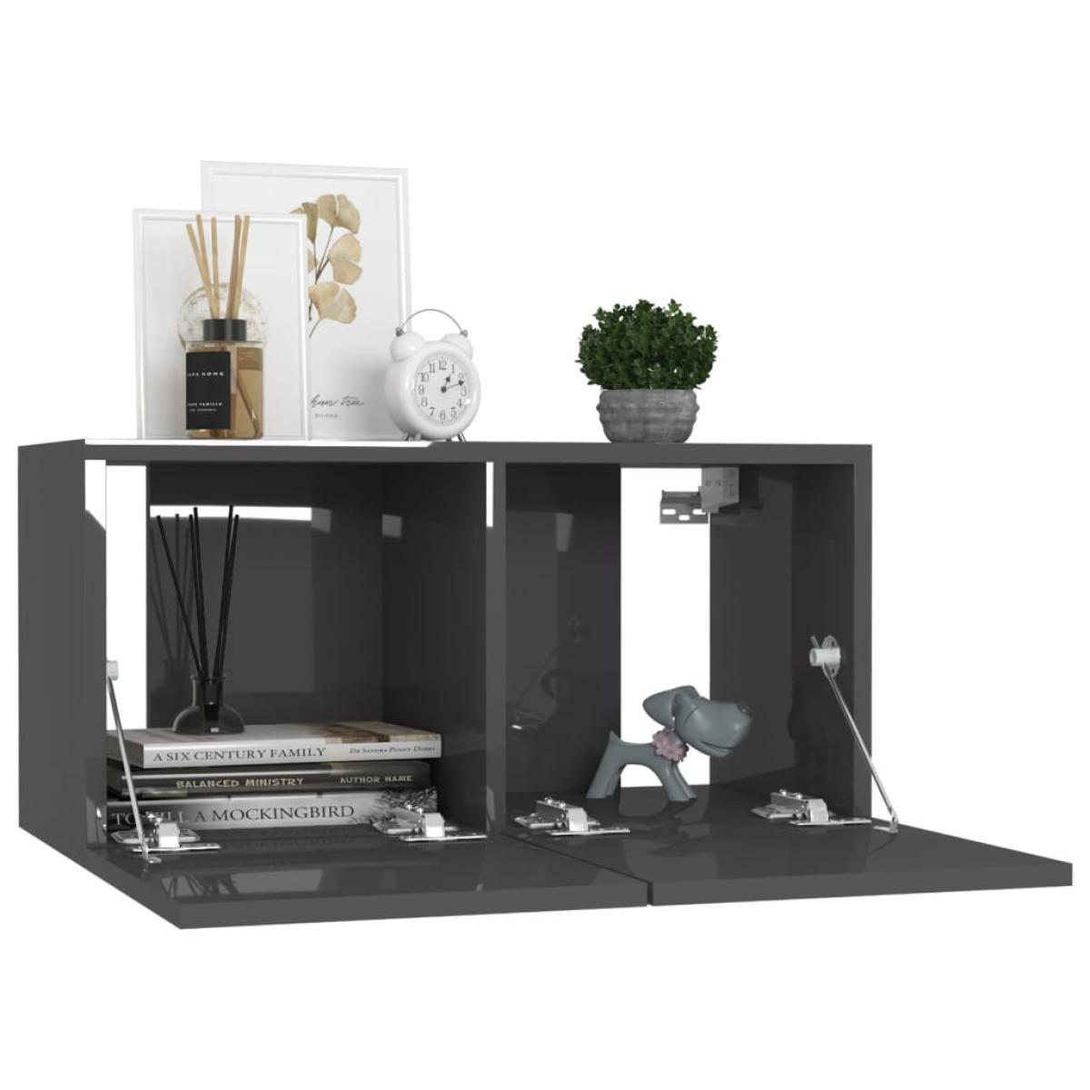 Juego de mueble para TV de 6 piezas aglomerado gris brillante 