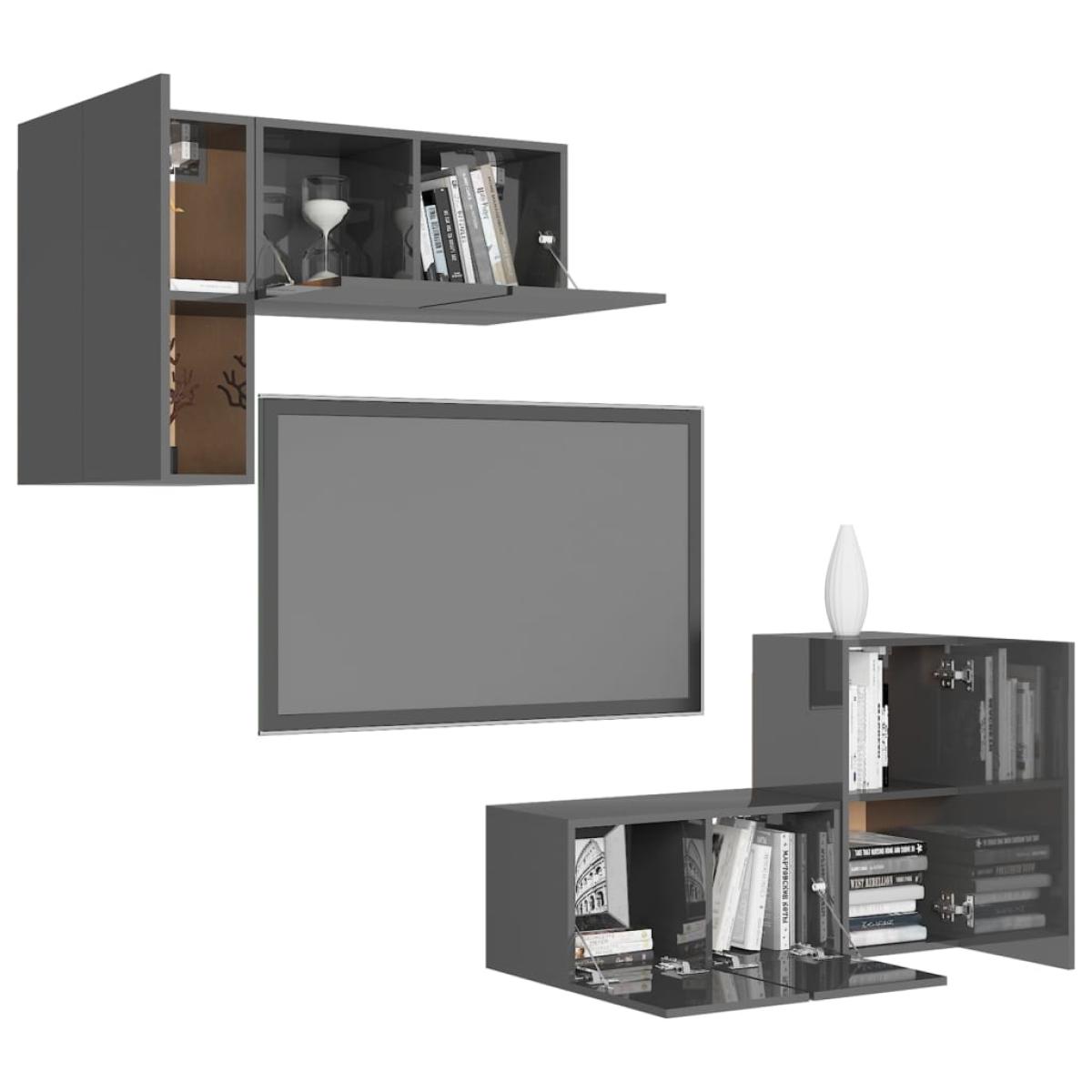 Juego de mueble para TV de 4 piezas aglomerado gris brillante