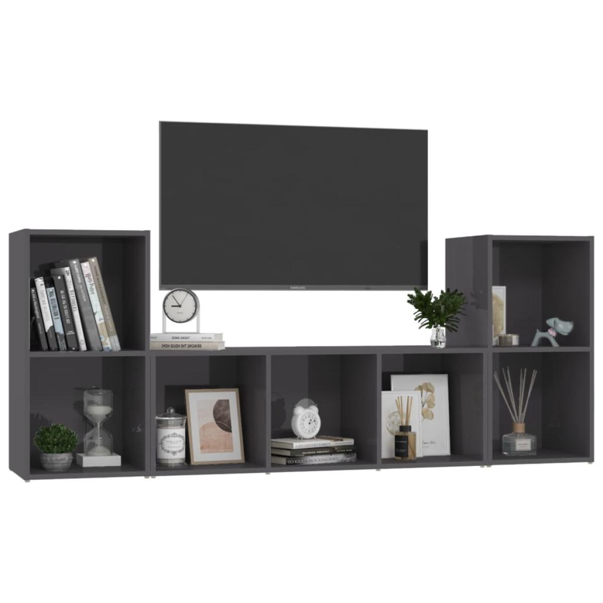 Juego de mueble para TV de 3 piezas aglomerado gris brillante
