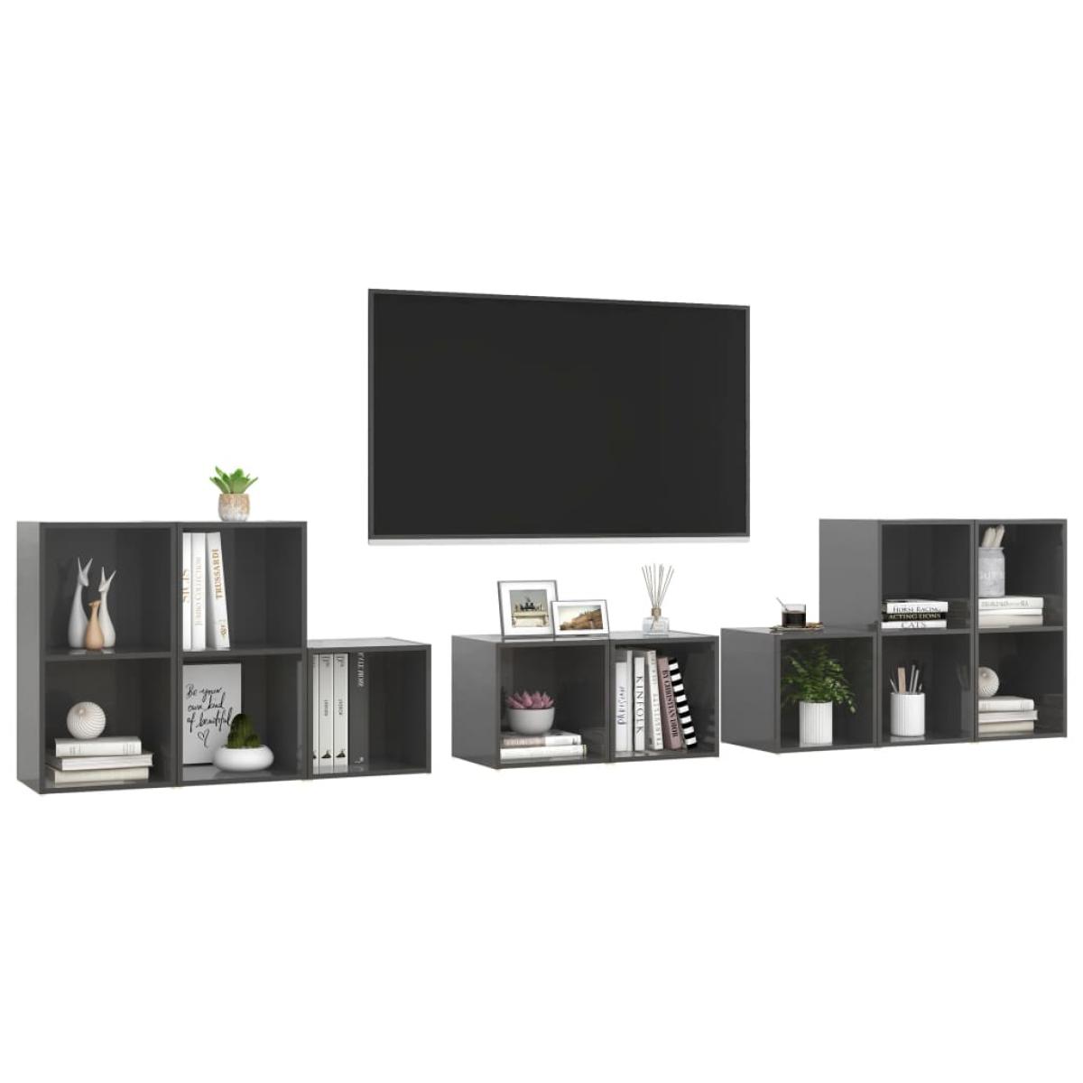 Juego de mueble para TV de 8 piezas aglomerado gris brillante