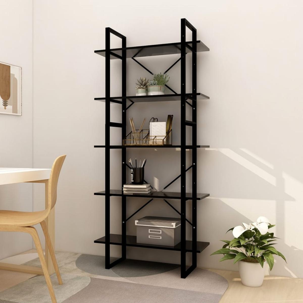 Estantería de 5 niveles madera contrachapada negra 80x30x175 cm